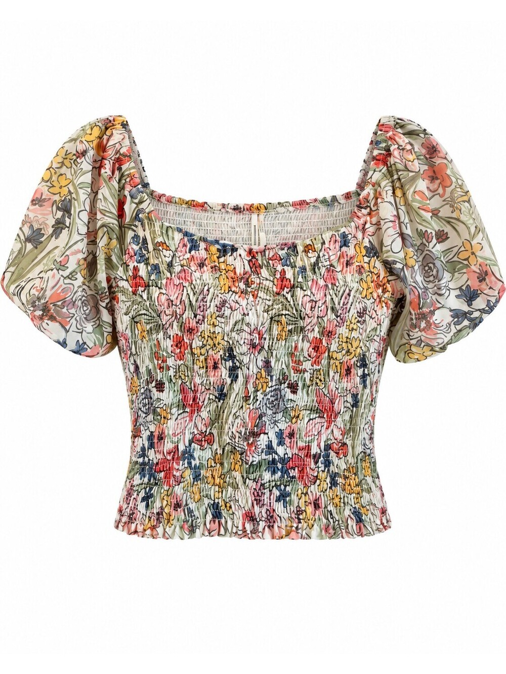 Anthropologie M Floral Smocked Square Neck Top Cottagecore Boho Fairycore